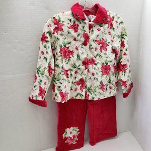 New Christmas 2pc Holiday Jacket Shirt Pants POINSETTIA Girls 6X Matching Sister